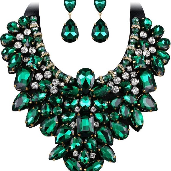 Jewelry - Costume Jewelry Set Women Rhinestone Crystal Necklace Earrings Prom Party